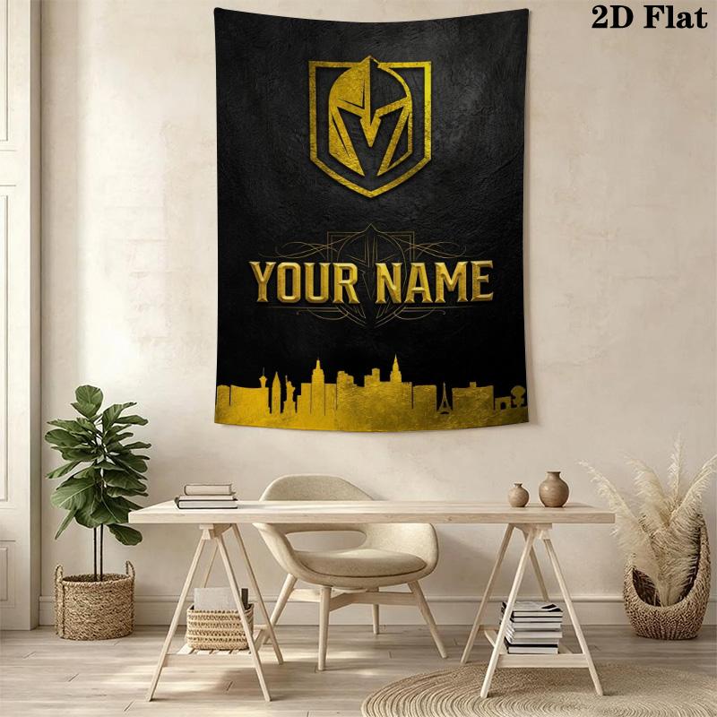 Name Custom Vegas Golden Knights Wall Tapestry Aesthetic Wall Hanging Printed Fabric Blanket Decorative Tapestries for Bedroom Living Room Home Decor