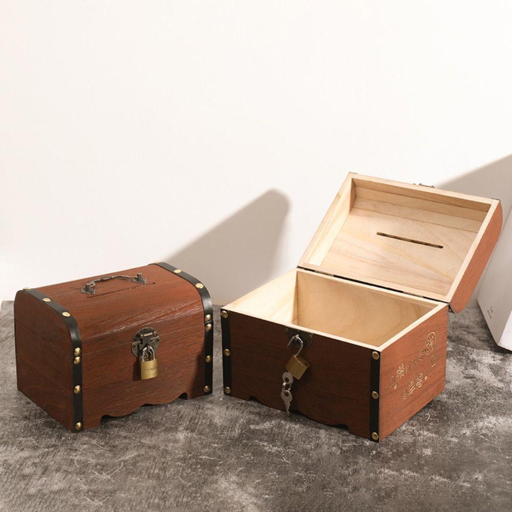 Wooden Piggy Bank With Security Lock Coin Bank New Storage Box  Money Saver