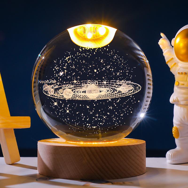 Flickering Crystal Ball Night Light with Engraved Solid Wood Base - Perfect as a Birthday Gift or Creative Graduation Ornament.