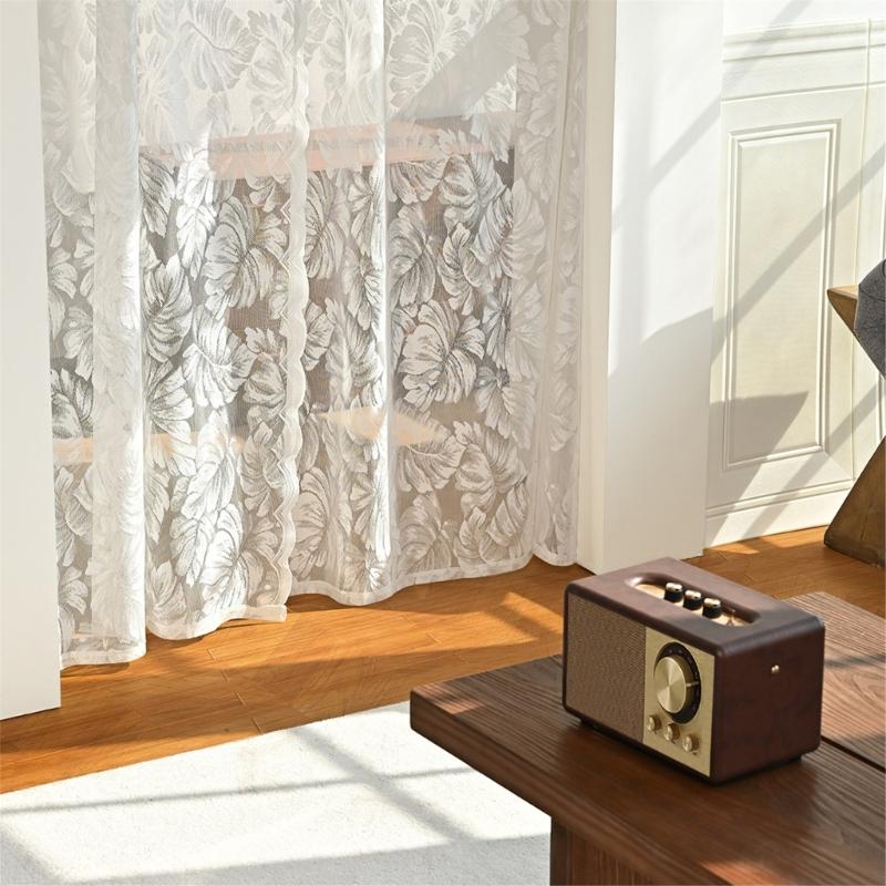 Leaf Embroidered White Sheer Curtains Rod Voile Drapes for Bedroom and Living Room for Privacy Protections Decors