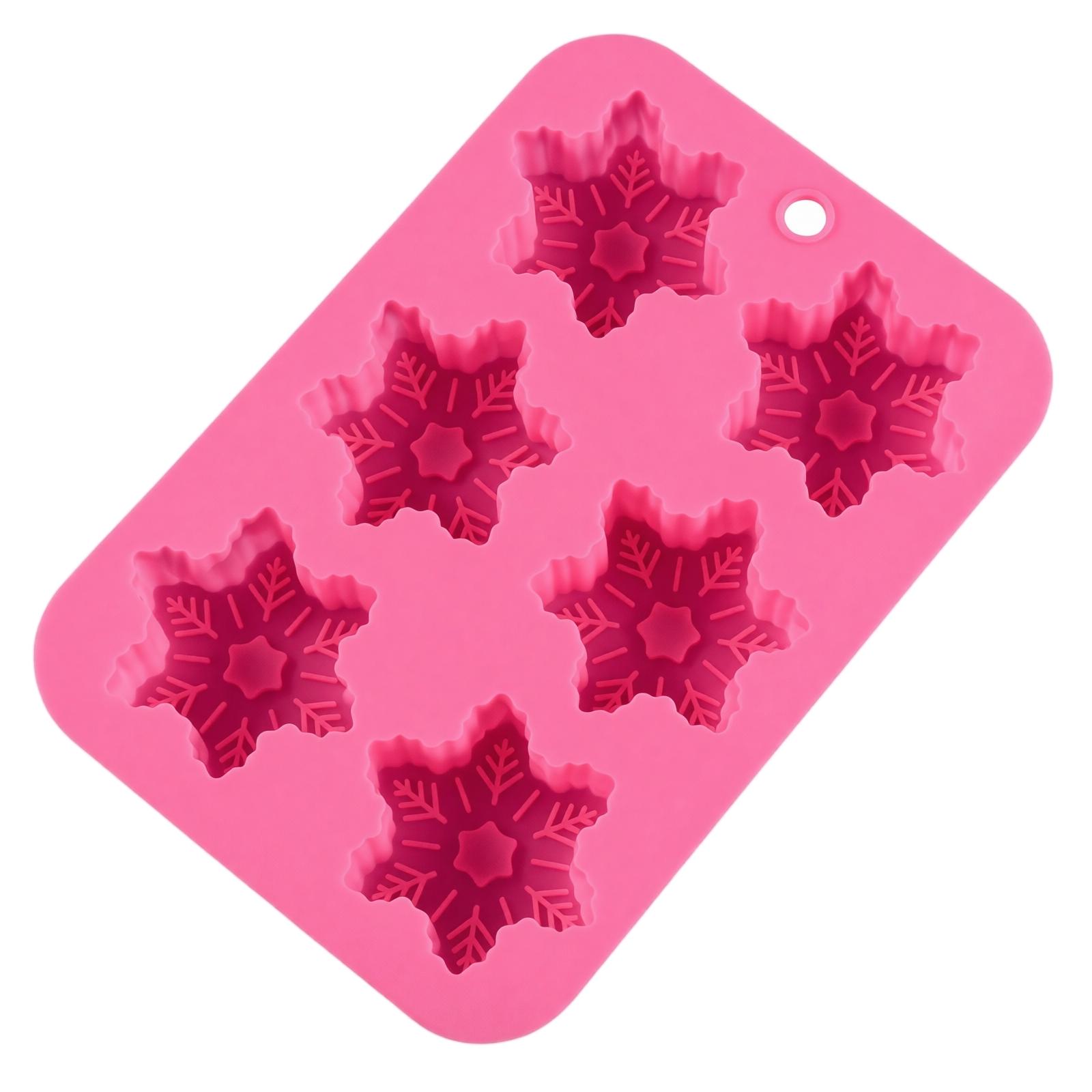 Silicone Snowflake Mold 6 Cavities Flexible Non-Stick Baking Tray for Homemade Desserts Ice Cubes Candy Chocolate Mold one size