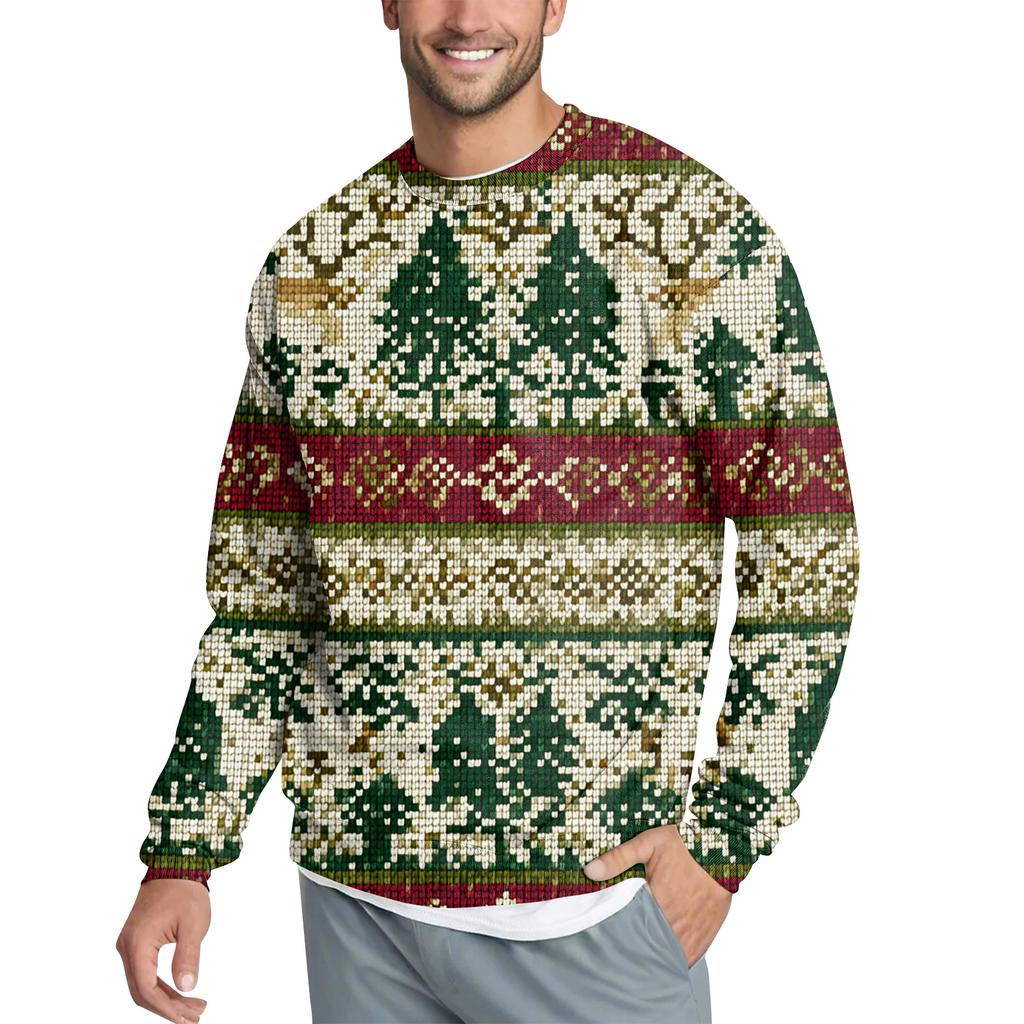 Men's Casual Fashion Printed Round Neck Pullover Sweatshirt