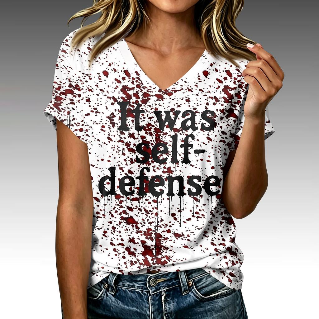 Women's Casual V-Neck Halloween Print Top