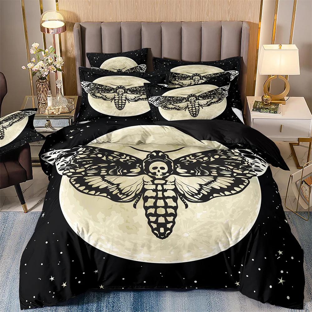 

Luxury Black Bedding Set With Galaxy Print, Galaxy Duvet Cover, Galaxy, Starry Sky, Butterfly, Skull, Moth,Halloween Quilt Sets EU single(135x200cm)