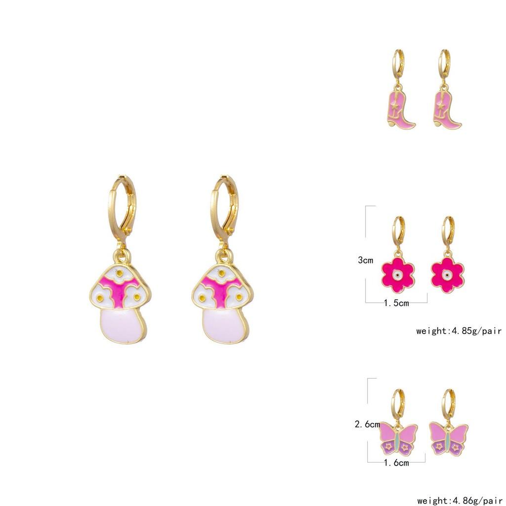 Stylish European And American Alloy Earrings With Geometric Shapes Rose Butterfly Cloud Design