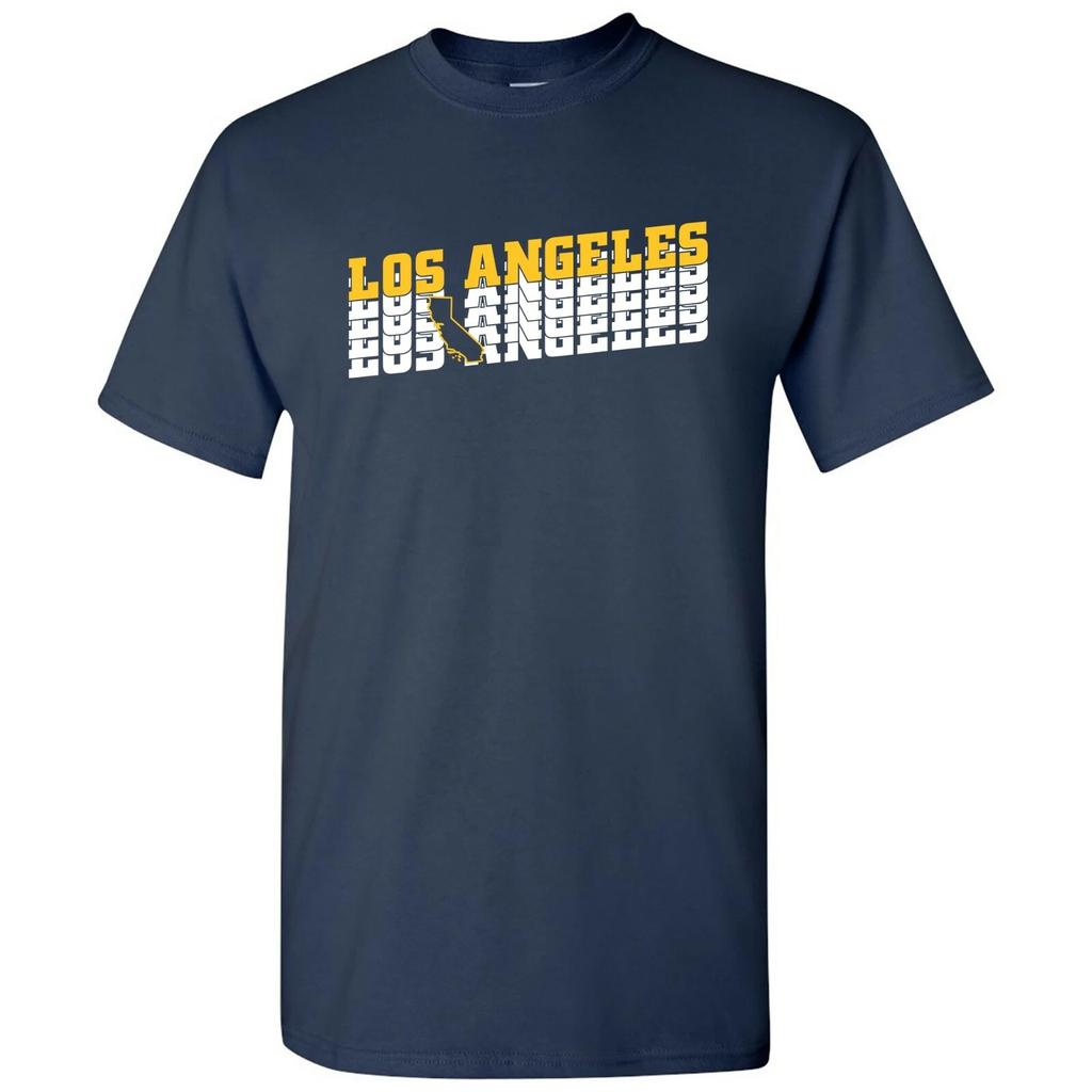 Los Angeles Retro Repeat - Sports Team T Shirt - Navy W/ Gold & White Print