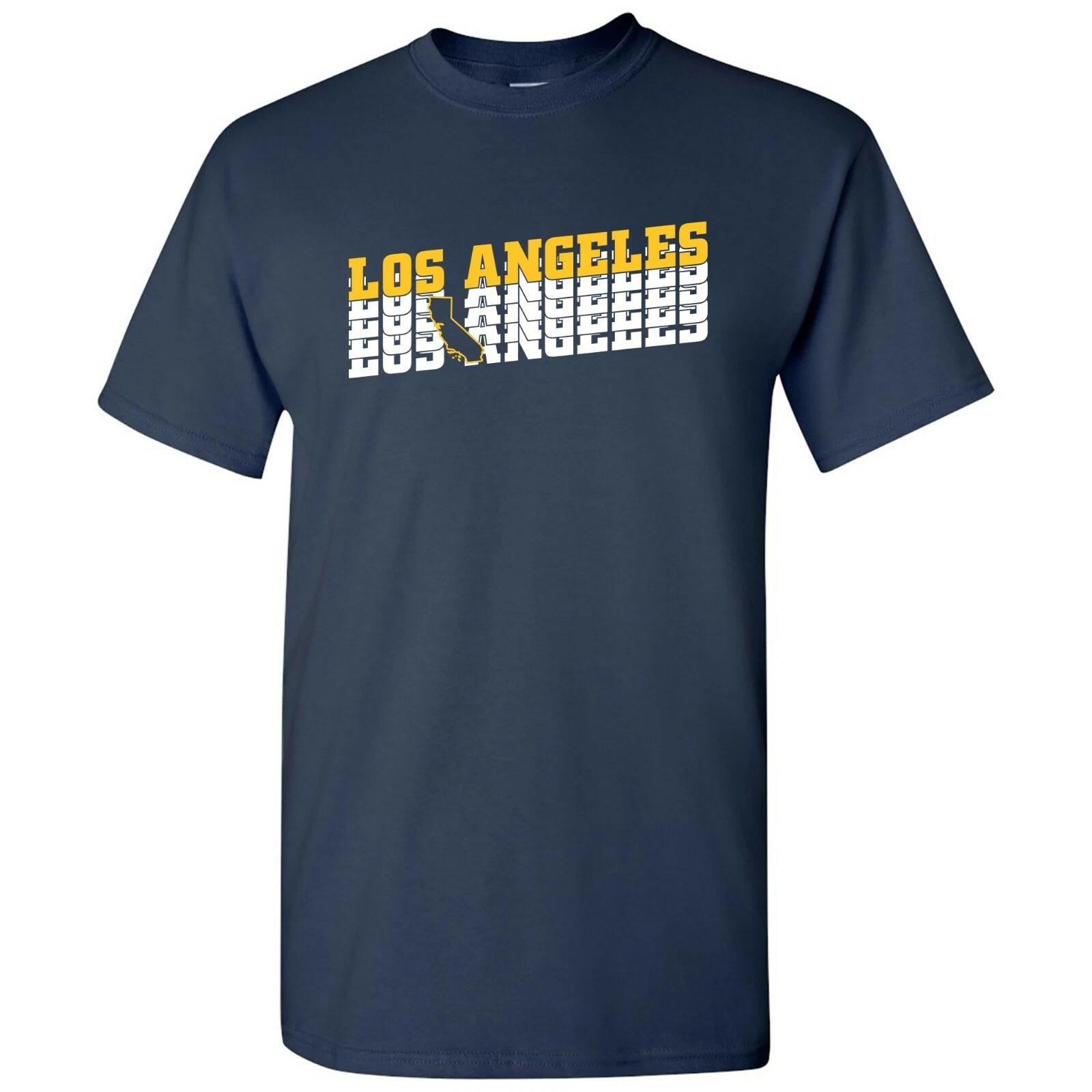 Los Angeles Retro Repeat - Sports Team T Shirt - Navy w/ Gold & White Print XL