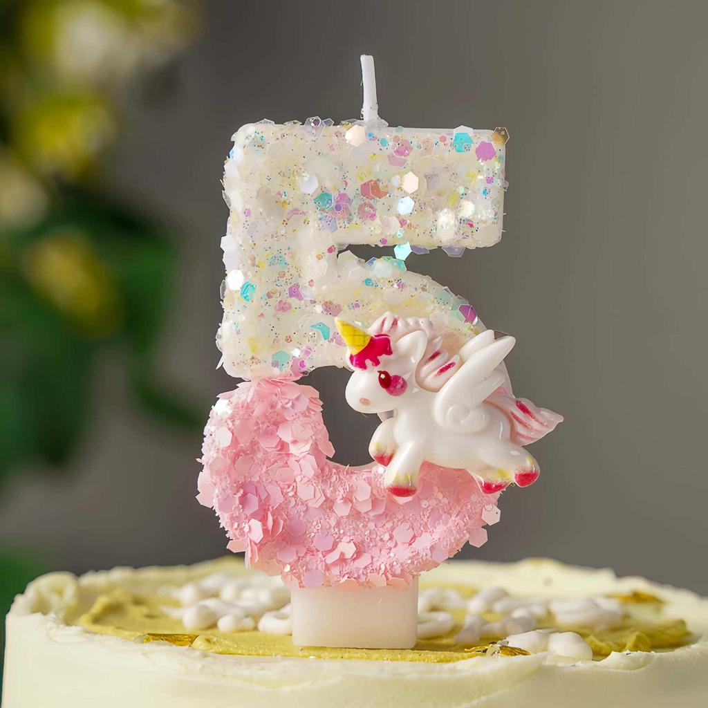 Cute Glitter Pony Number Candles for Children's Birthday Cakes