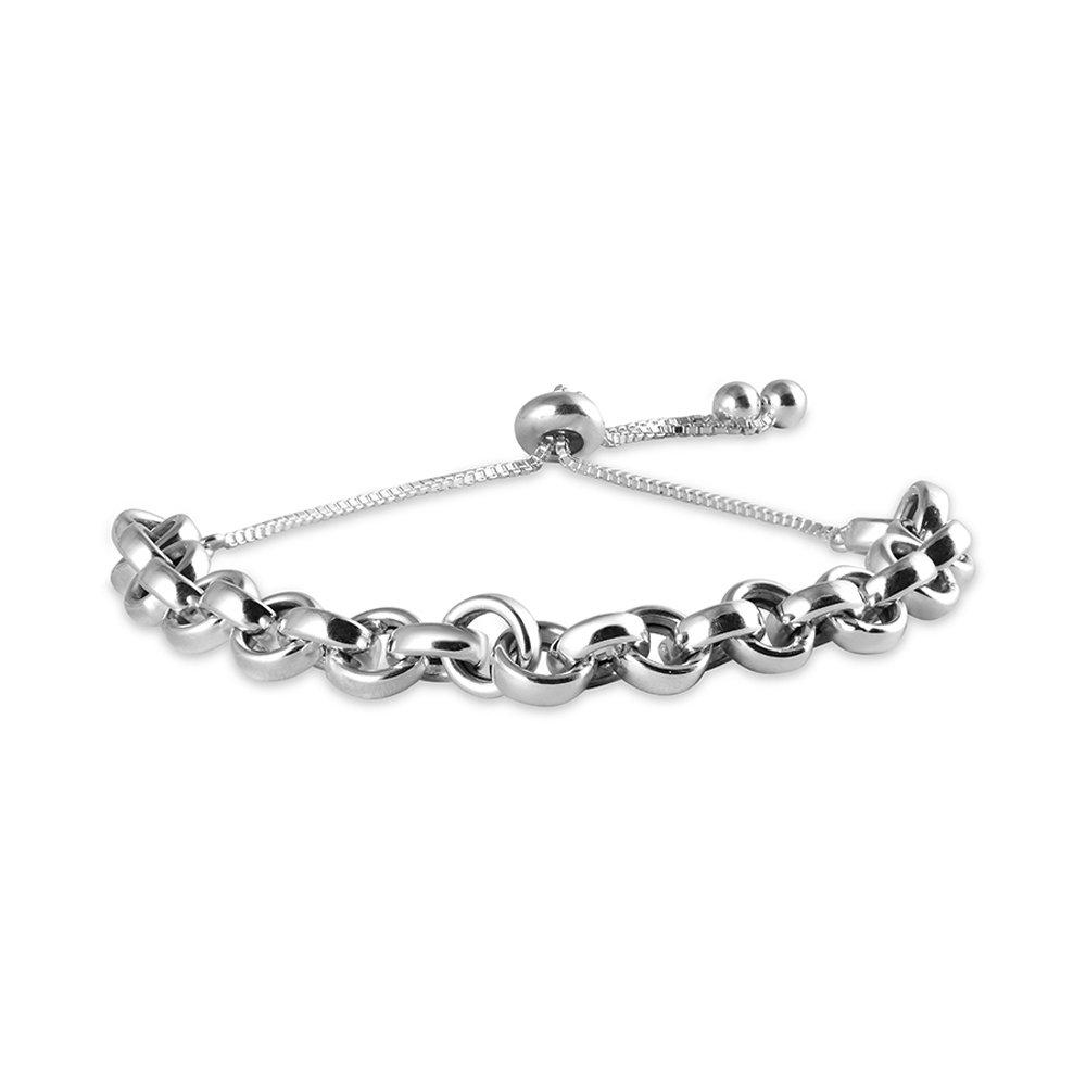 Real 925Sterling Silver Jewelry Link Adjustable Sliding Jewelry Bolo Bracelet for Women