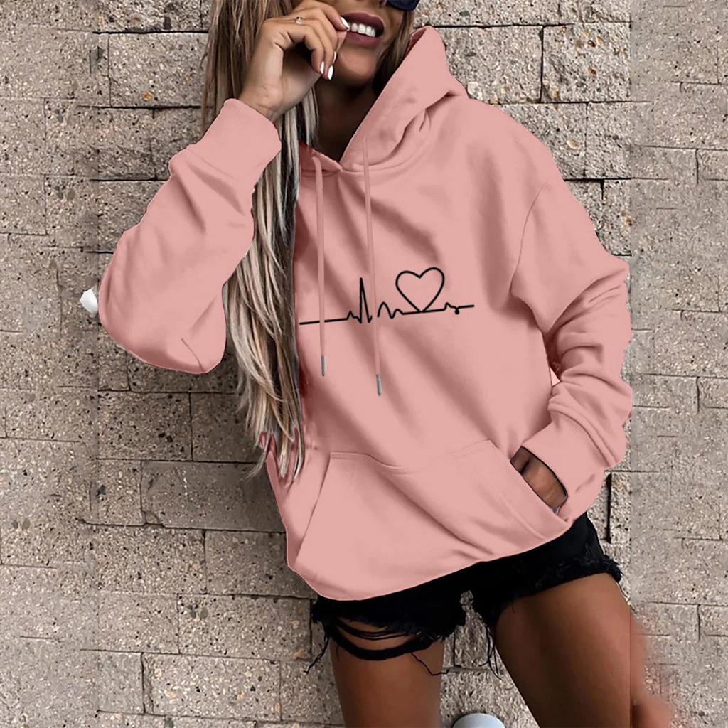 Women's Fashion Casual Fun Print Hooded Sweatshirt Loose Sports Tops Pullover