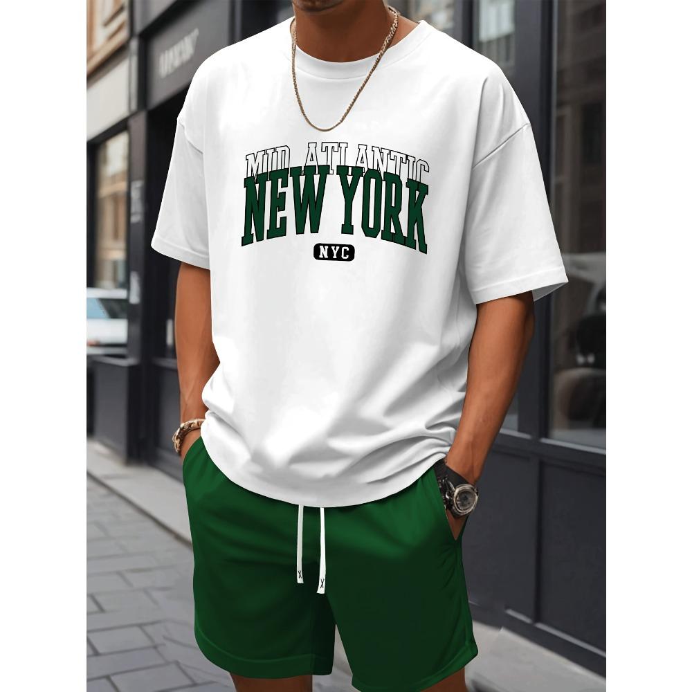 

New York Men s Short-Sleeve T-Shirt and Shorts Set Relaxed-Fit Casual T-Shirt Creative Streetwear T-Shirt Unique Casual Apparel S