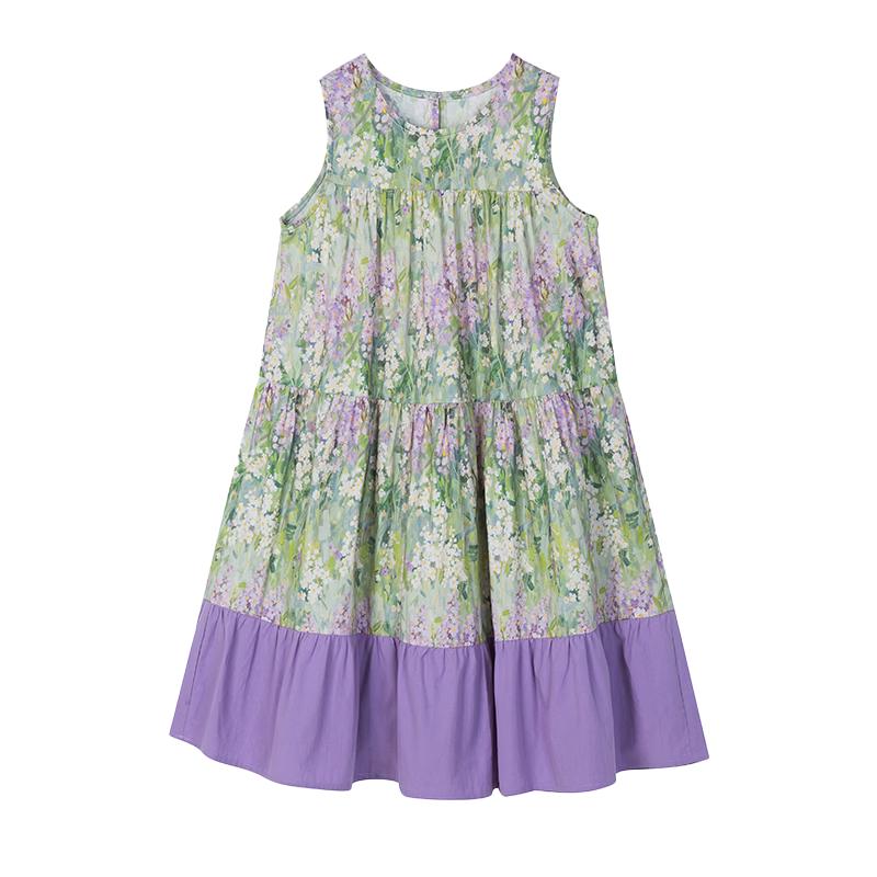 Girls' Vintage Floral Sleeveless Cotton Princess Dress