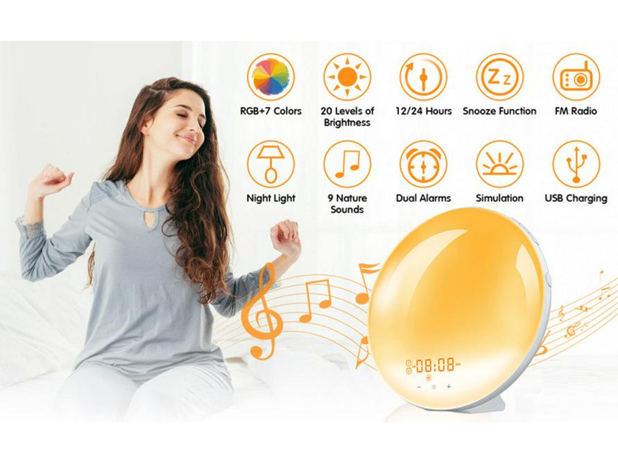 Smart Sunrise-Sunset LED Alarm Clock with Color-Changing Night Light