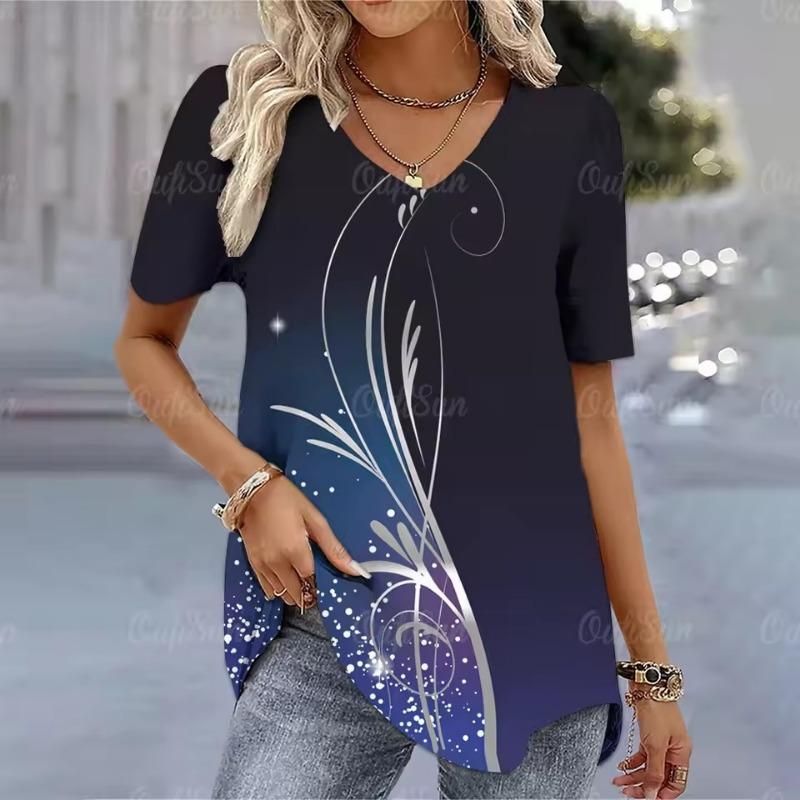 Weihnachtsthema 3D-Druck Damen T-Shirts Kurzarm Tees Fröhlich Lustig Mode Damenbekleidung V-Ausschnitt Übergroße Pullover T-Shirts