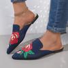 Fashion Aphixta Stretch Fabric Women Slippers Embrodier Flower Design Women Outside Shoes Pointed Toe Mules Summer Ladies Shoes Size 42