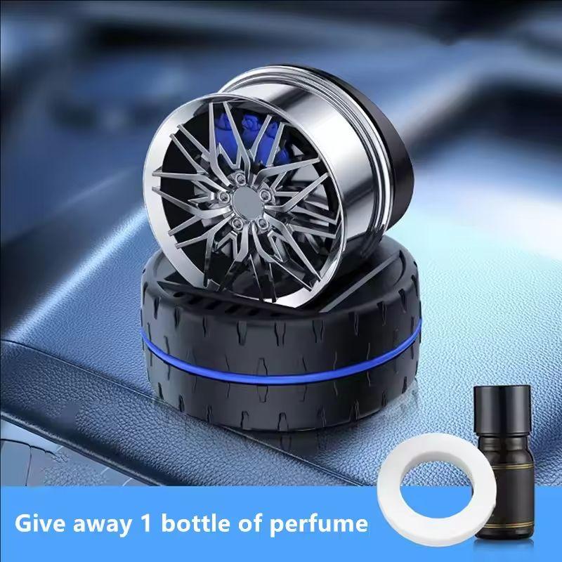 Solar Powered Speeding Wheel Car Air Freshener • Auto Rotating Dashboard Ornament • Cologne Scent for Men • Car Perfume Decor
