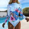 Women Long Sleeve One Piece Swimsuit Zip Front  Sea Turtle Print Rash Guard Surfing Bathing Suit