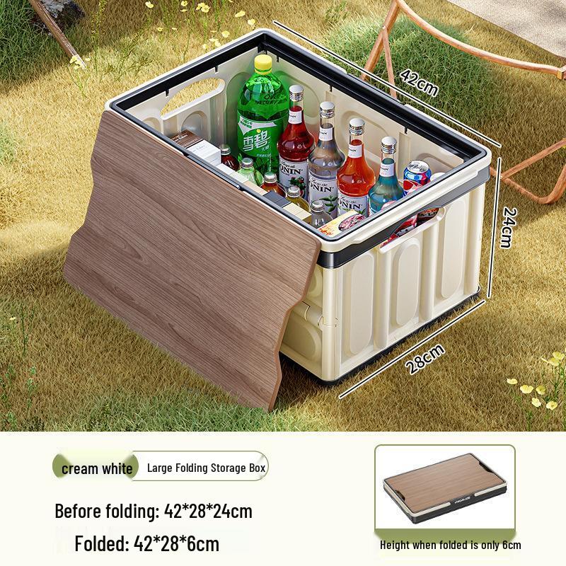MinNa Outdoor Camping Folding Storage Box with Wood Lid