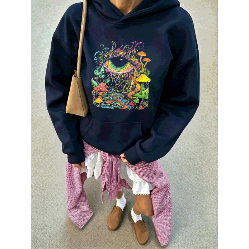 Schönes psychedelisches Pilzauge Design Damen Kapuzenpullover Locker Tasche Pullover Herbst Baumwolle Kapuzenpullover All-Match Warm Streetwear