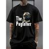 Europeiska storlekar Herr T-shirt 'The Pugfather' med rolig mops Hund Överdimensionerad Lös Passform Vardaglig T-shirt med Mopsmotiv, Hela Säsongen