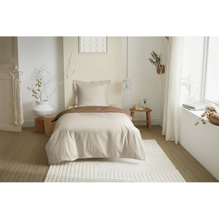 Parure de couette 2 Pièces réversible "Duo Premium" 140 x 200 cm Sable/Taupe