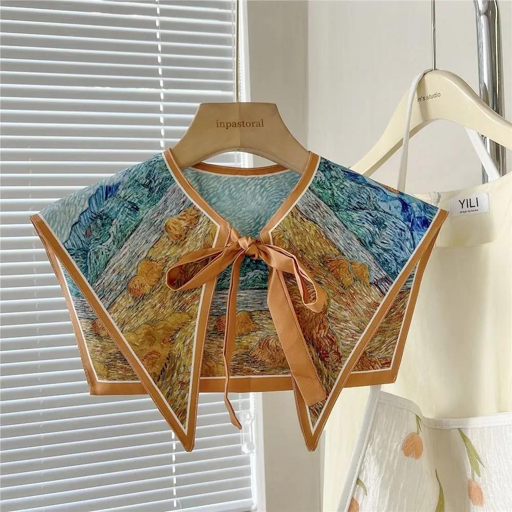 Women Shirt Detachable Fake Collar Ladies Floral Pattern False Fake Collar Vintage Half Shirt Necklace Shawl Shoulder Wraps