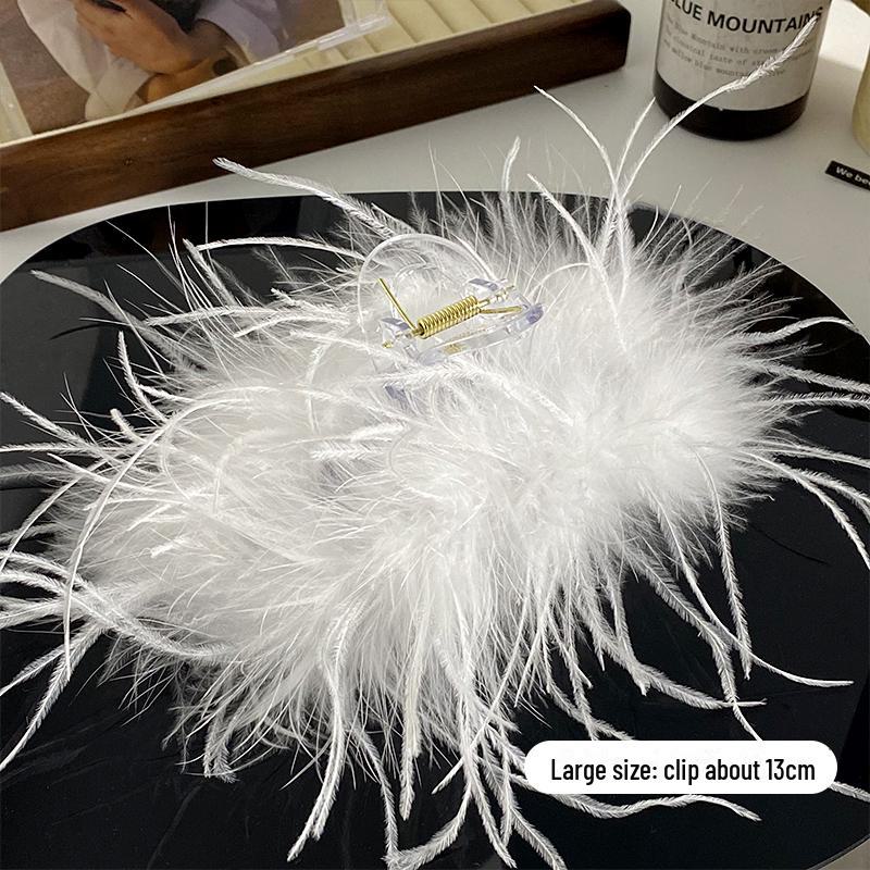Korean Ins-Style High-Grade Plush Ostrich Feather Shark Hair Clip