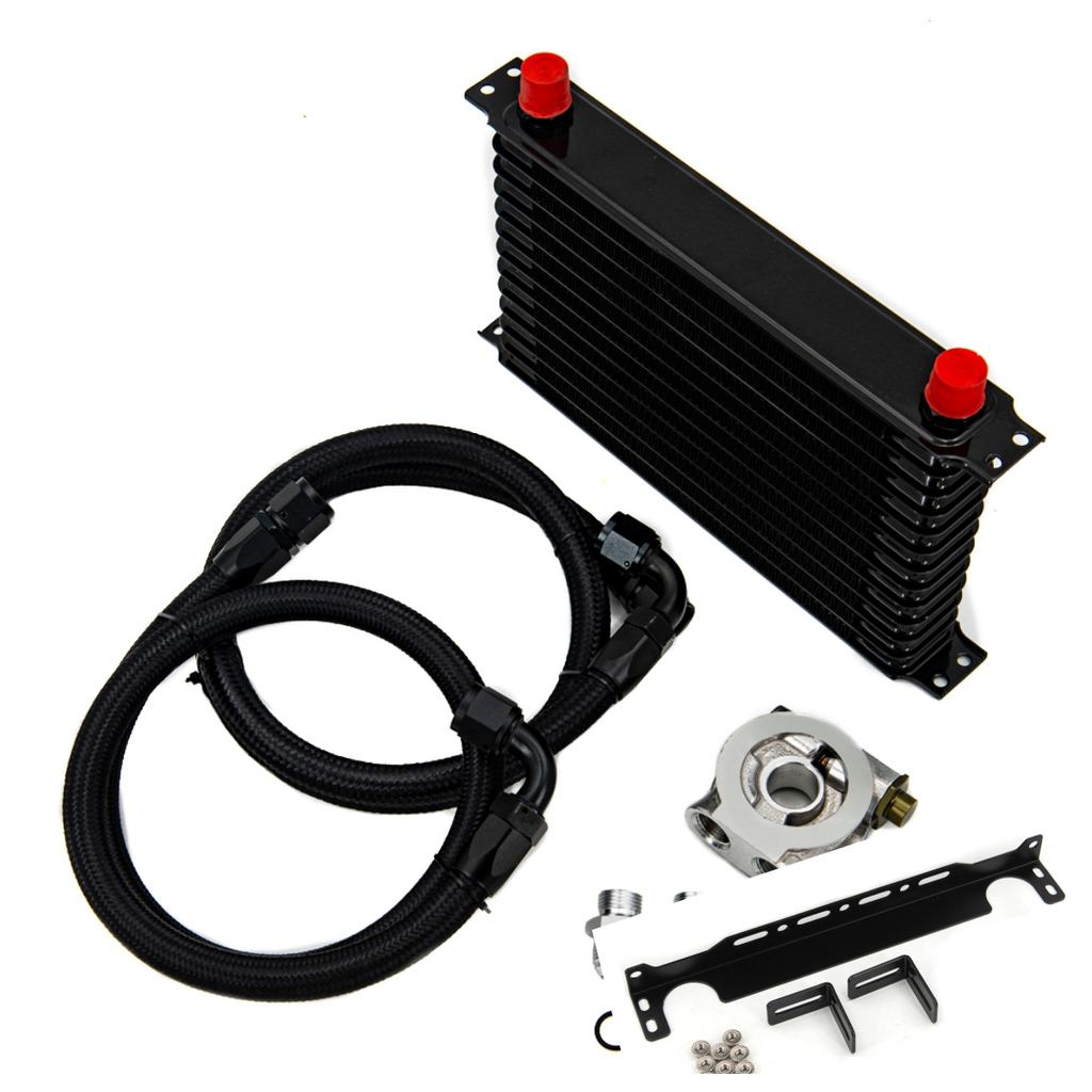 Universal 13 Rows Oil Cooler Kit AN10 Transmission Oil Cooler Kit Oil Filter Adapter with Nylon Stainless Steel Braided Hose