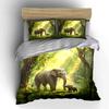 Elefantenmutter und Kalb im sonnenbeschienenen Wald Druck Bettwäsche-Set 1 Bettbezug 2 Kissenbezüge für Erwachsene Kinder Luxuriöses Geschenk Vollgröße