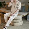 Chinese Style Linen Suit Men's Retro Short-sleeved T-shirt Cotton and Linen Tang Suit Summer Suit Plus Size