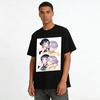Cute Cool Couple Makeup Interaction Print Top, Trendy Anime Style Loose Casual Unisex T-shirt Pure cotton T-shirt