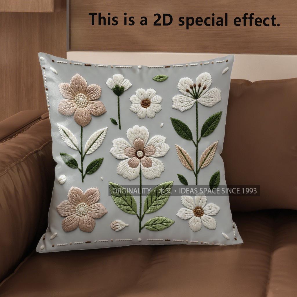 2D Floral Embroidered Pattern Decorative Pillow Covers Pattern Cushion Cover Suitable For Sofa Bedroom Car Pillow Cover
