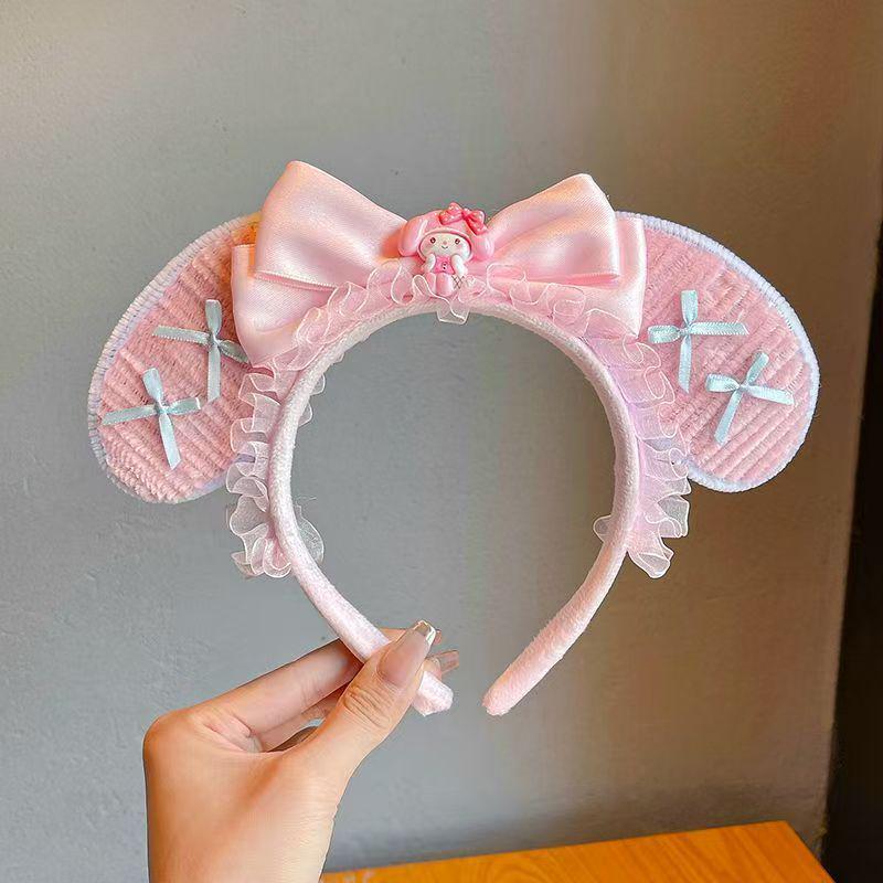 Kuromi Purple Plush Headband for Kids 2025 - Twist Stick Pompom with Bow and Lace Edge