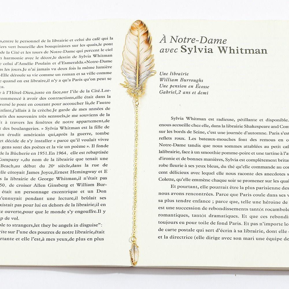Feather Shape Metal Bookmark With Feather Pendant Pagination Mark  Book Lovers Writers Readers
