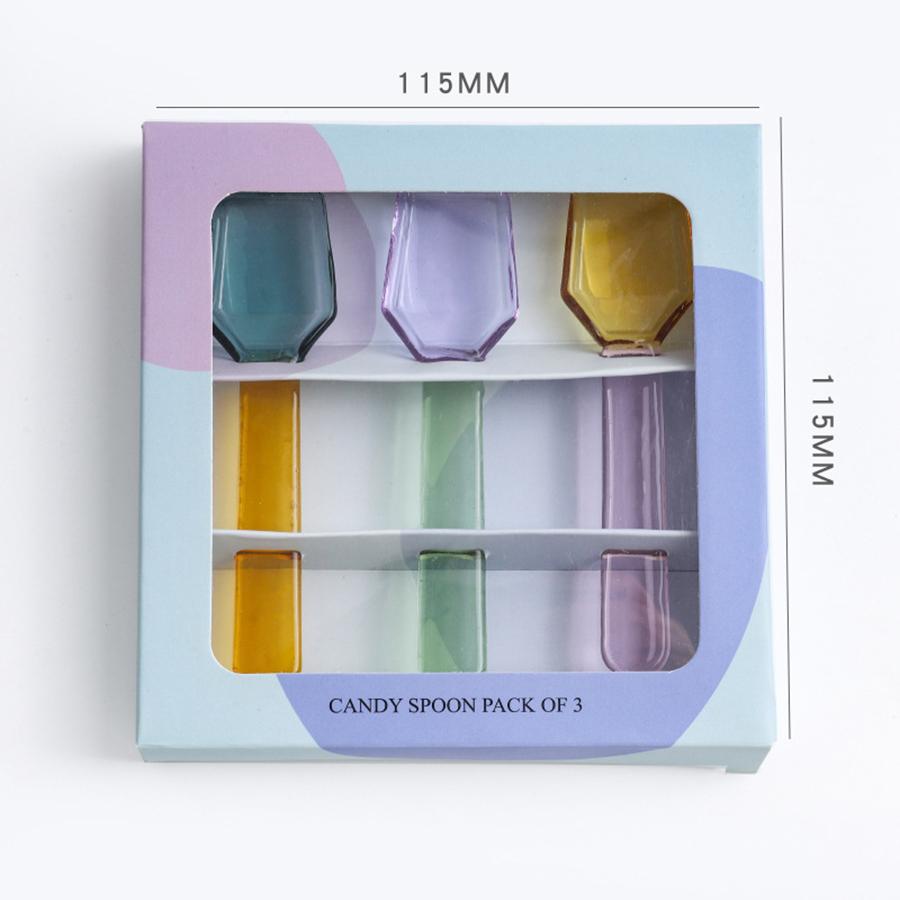 Colorful Glass Spoon Set 3 Pieces Heat Resistant Coffee Spoon Dessert Ice Cream Salad Handled Spoon Coffee Soup Stirring Spoon