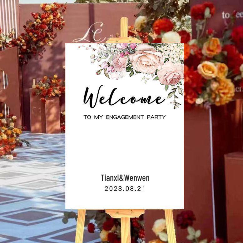Custom Wedding Ceremony Welcome Sign: Engagement Directional Decor with Water Background