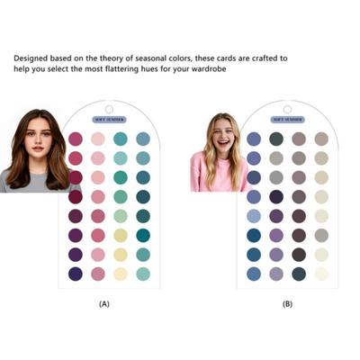 2 Sheets Summer Color Cards Double-Sided Palette with 24 Circular Color Blocks Color Analysis Template Cards Portable Personal Color Guide