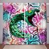 Snake Pattern Curtain Reptile Blackout Window Drapes Palm Leaf Wild Animal Stylish Curtains for Kids Boys Teens Man 2 Panels