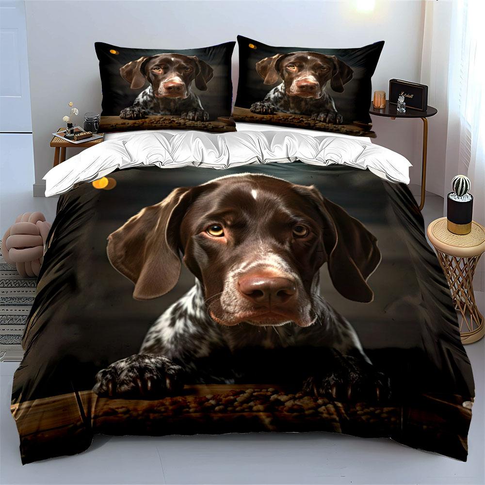 Dog staring at scattered food on table Bedding Set for Kids Luxury Gift 3pcs Digital Print Comforter Set Soft Comfortable