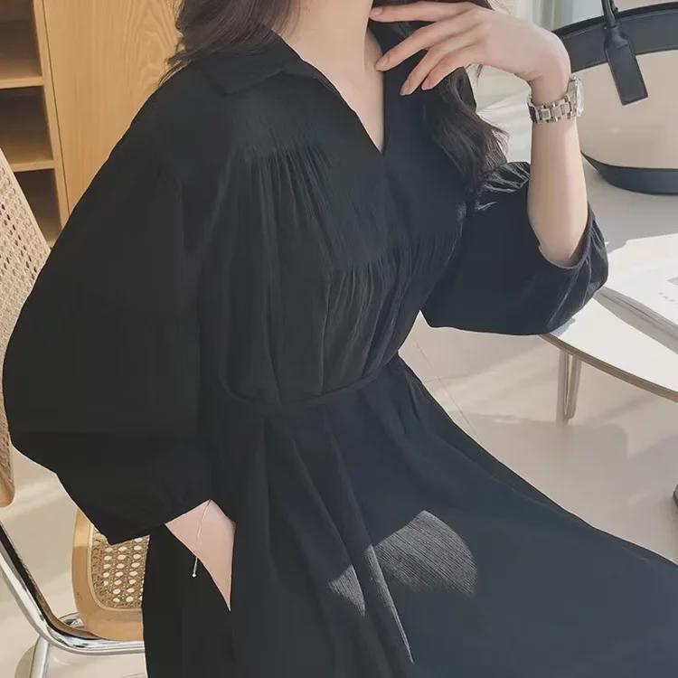 2024 Summer Chic Korean V-Neck Lace Lantern Sleeve Dress