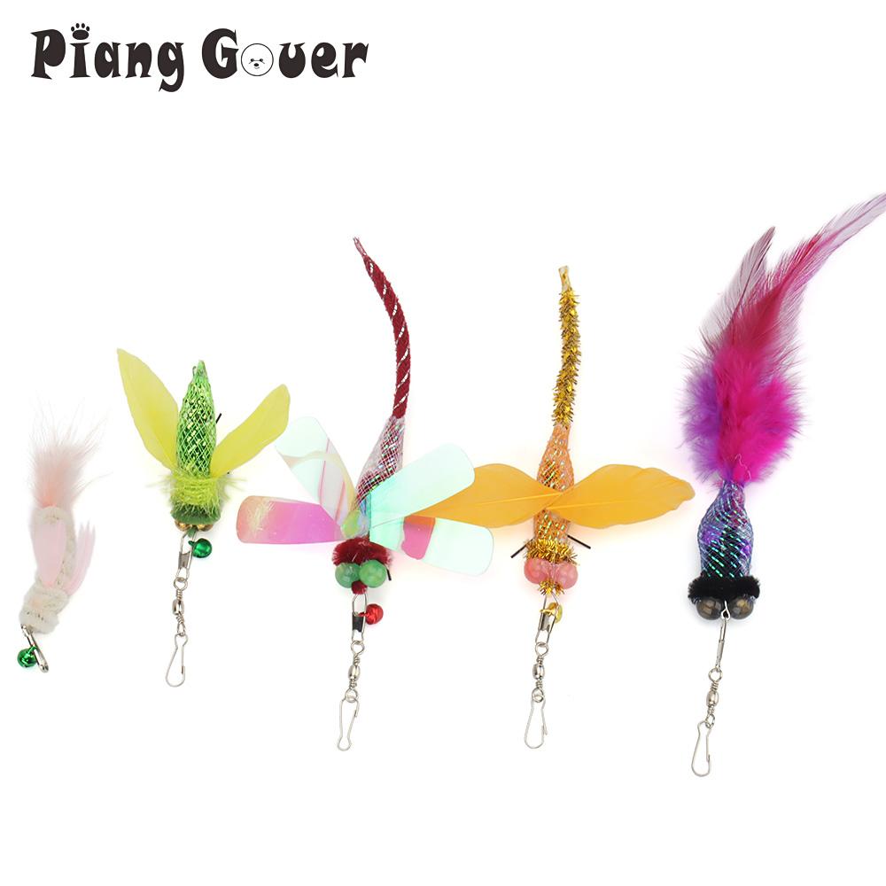 5pcs Cute Simulation Insect Cat Teaser Stick Heads Training Imitate Goldfish Cat Long Tail Pet Toy