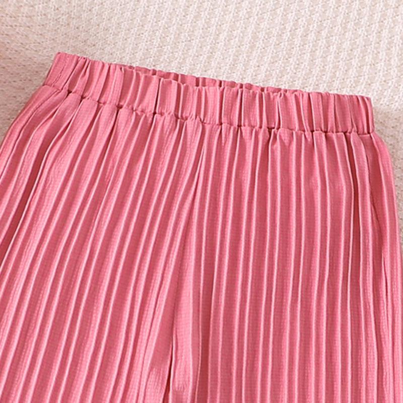 Girls Summer Trousers New Pleated High Waist Loose Wide Leg Trousers Children's Trousers 8-12Y