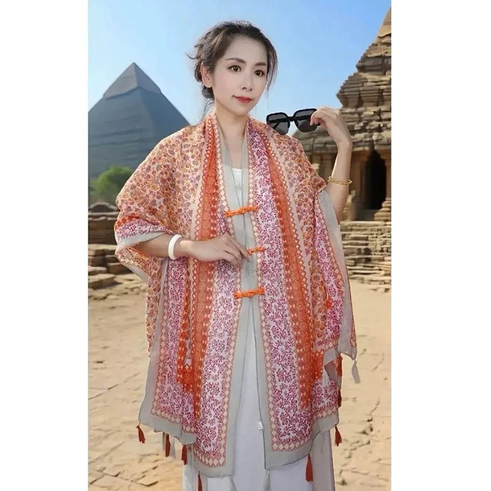 Creative Multicolor Sunscreen Shawls Long Style Seaside Holiday Dual-Use Scarves Dual-Use Design Beachwear Long Scarves Beach