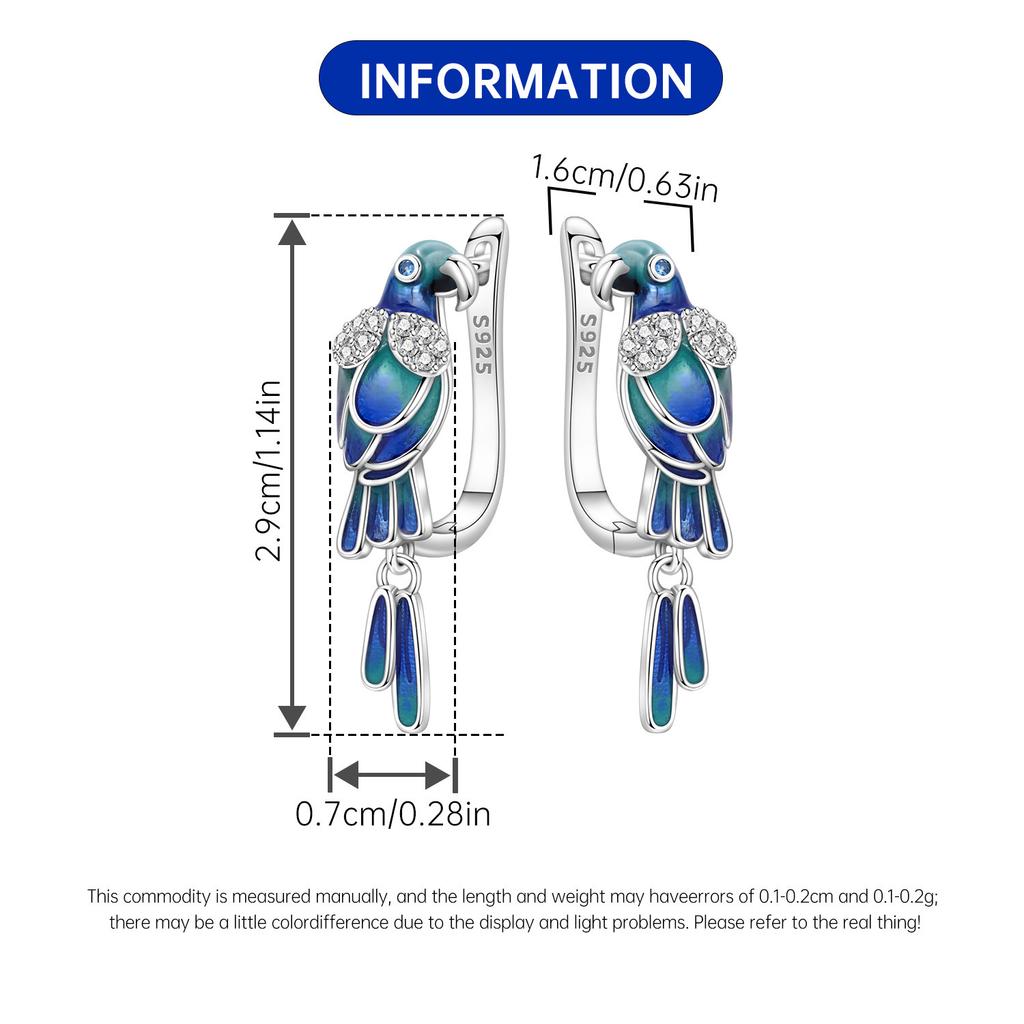 925 Silver Blue Green Parrot Drop Earrings Women Earrings Charm Fashion Versatile Party Jewelry Gifts