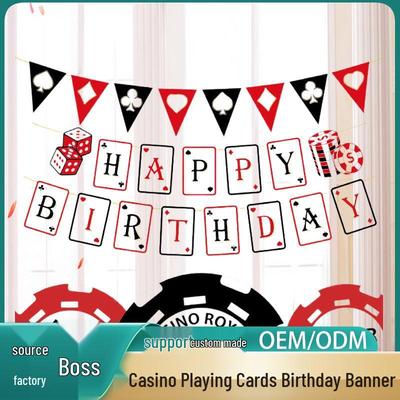 Striscione di Compleanno a Tema Carte da Poker Casinò con Bandierine Triangolari e Lettere