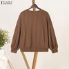 ZANZEA Women Casual Round Neck Long Sleeve Loose Pullover Blouse