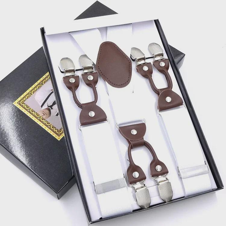 Men's Six-Clip Jacquard Wide Suspenders with Printed Webbing