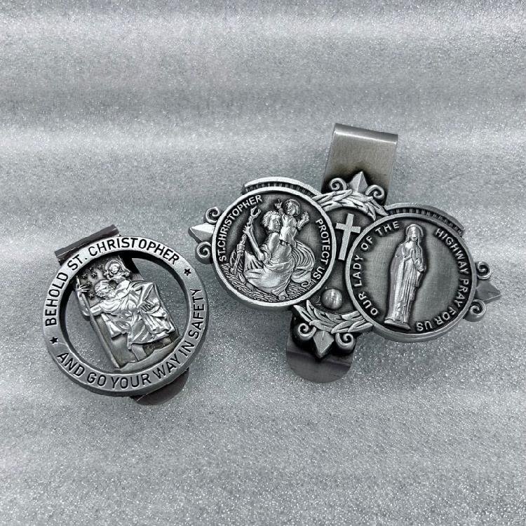 Catholic Enamel Pin Button Badge Christian Saint Car Visor Clip Medals Pin for Safe Journey Travel Blessing