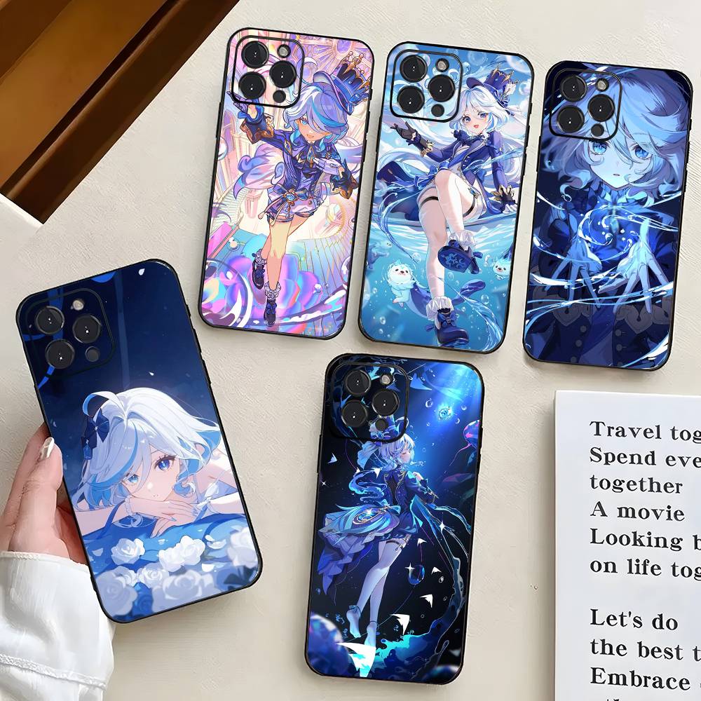 Furina Animation Game G-Genshin I-Impact Phone Case For IPhone 17 Air 16 15 14 13 Pro Max 11 12 Black Silicone Cover