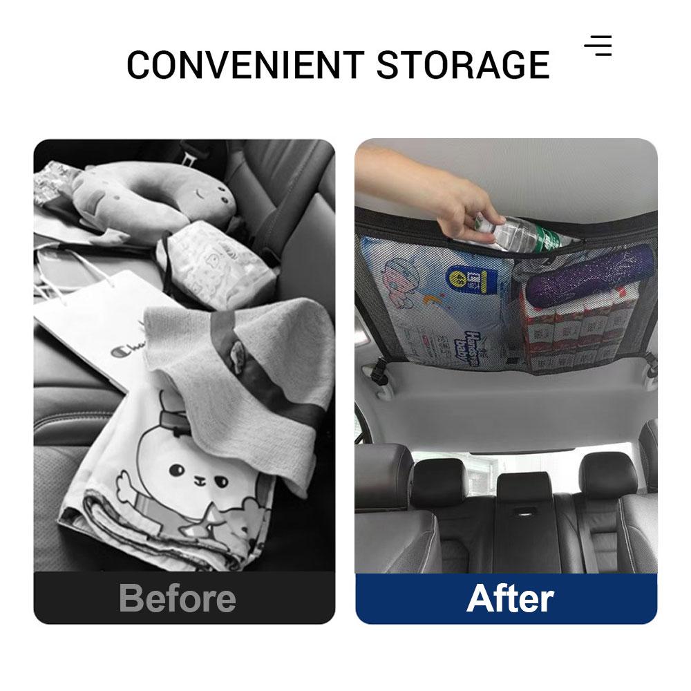Filet de rangement pour plafond de voiture SUV, sac de toit de voiture, filet de chargement intérieur, sac en maille respirant, rangement automatique, accessoires d'intérieur